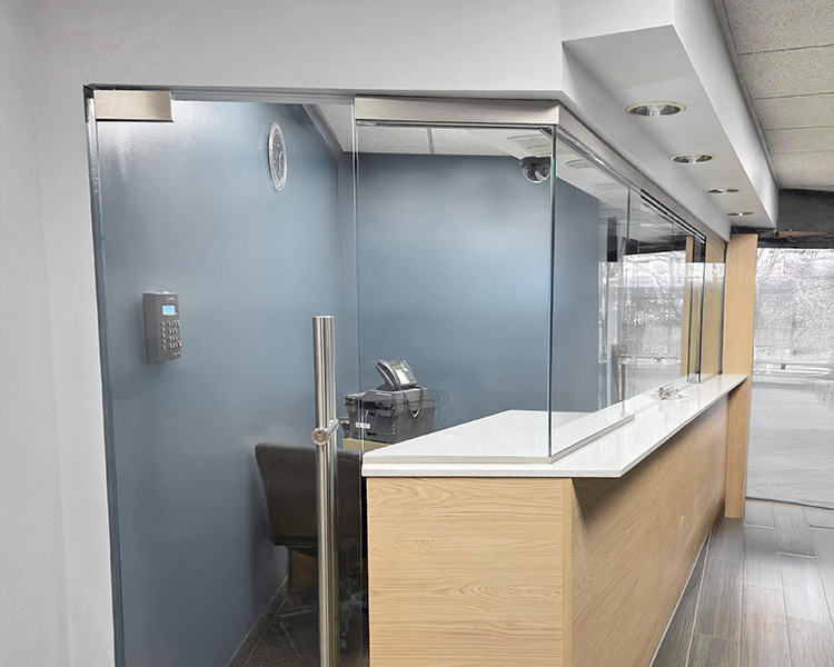 Chicago Glass Sliding Showcase Doors and Office Pass-Thru Windows